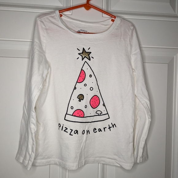 Girls Size 8 OshKosh Pizza On Earth Long Sleeve Christmas Shirt - Picture 1 of 4